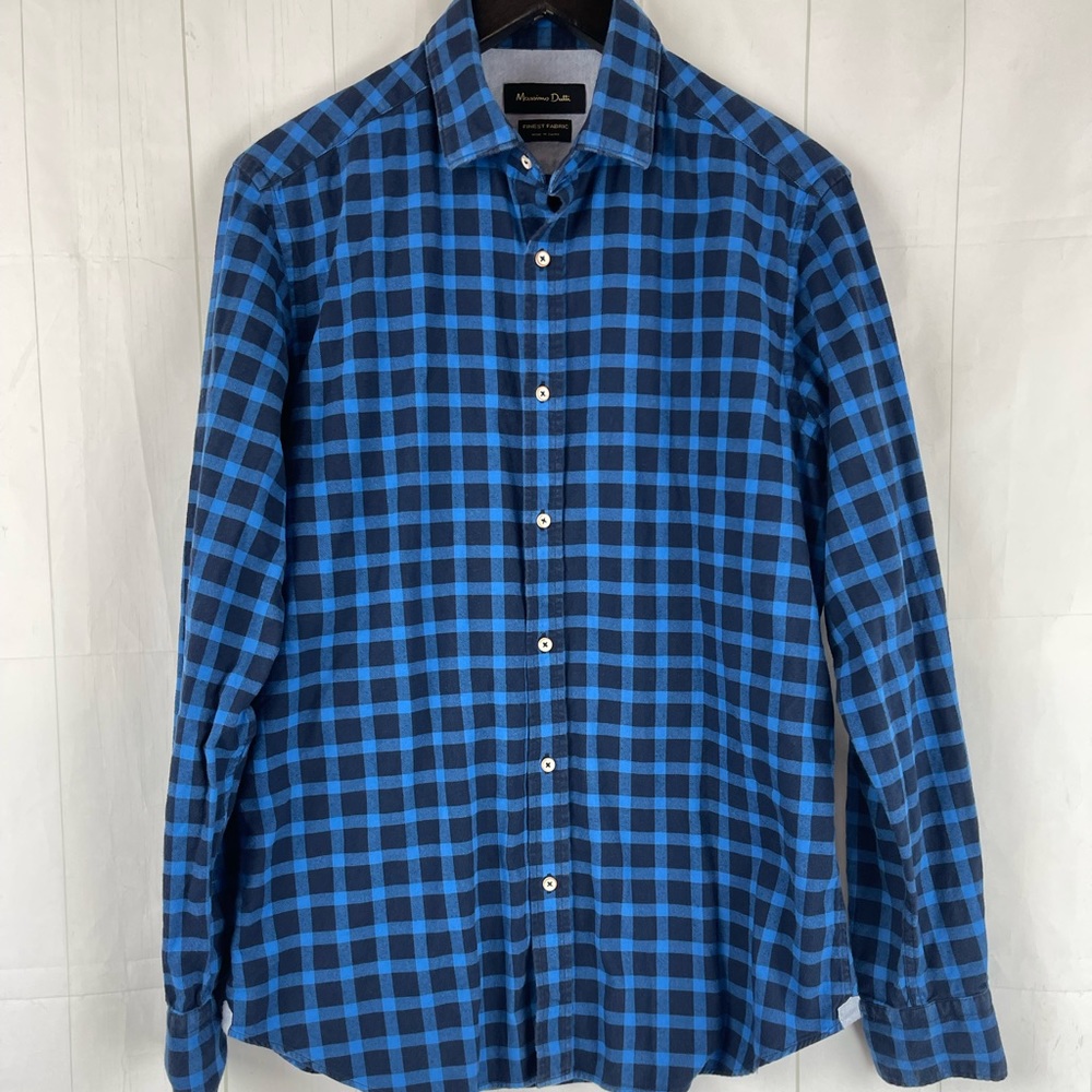 Massimo Dutti Blue Plaid Button Front Shirt Size M